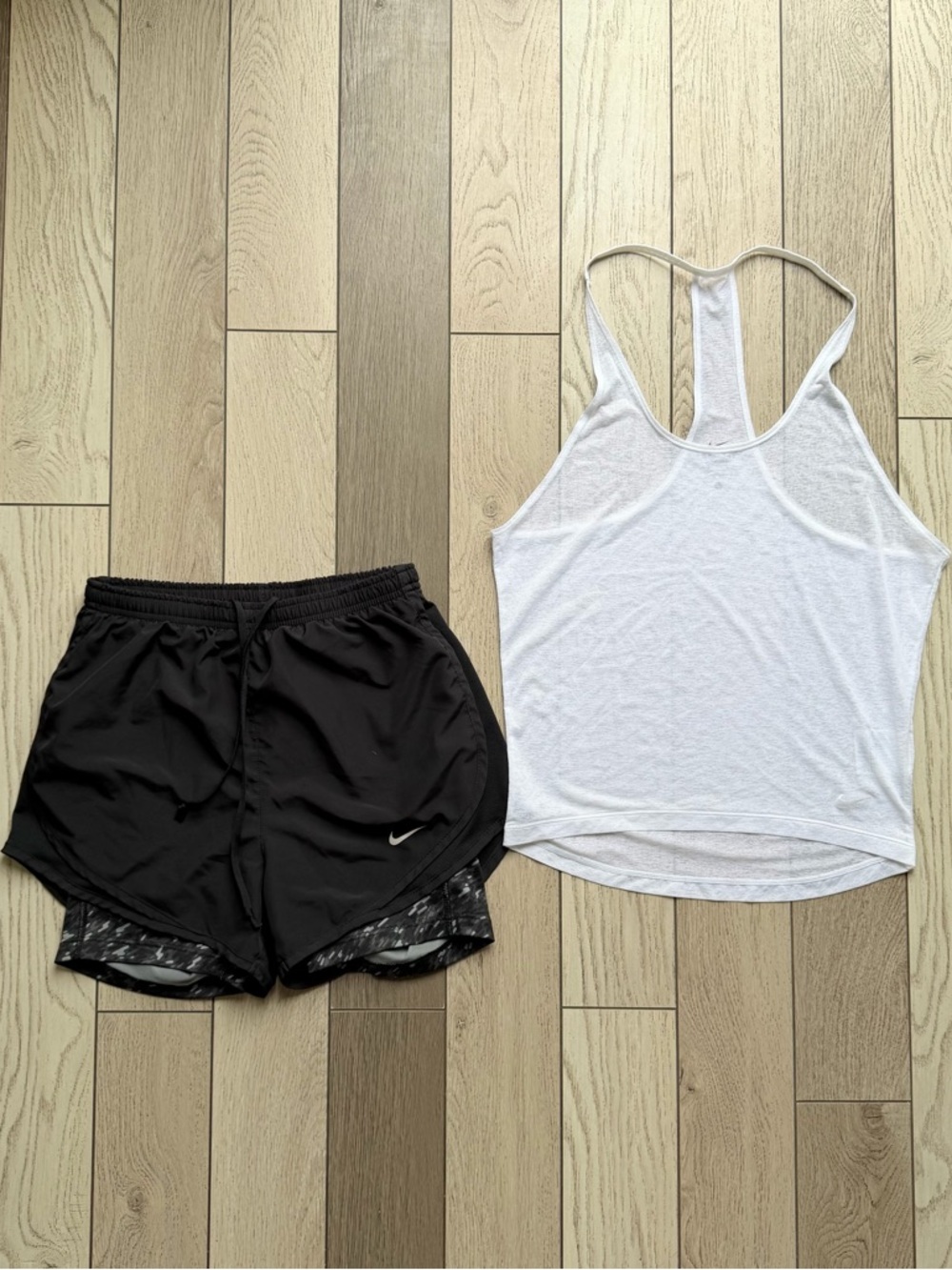 Nike Black Shorts with Gray Inner Liner & White Tank bundle XS